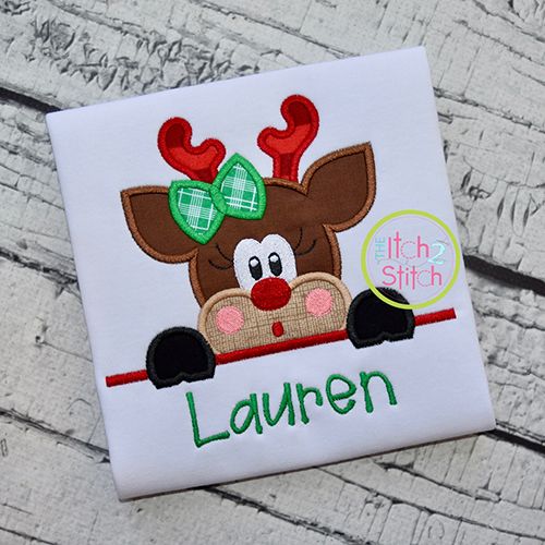 Surprised Reindeer Girl Peeker Applique | Machine Embroidery Designs by JuJu