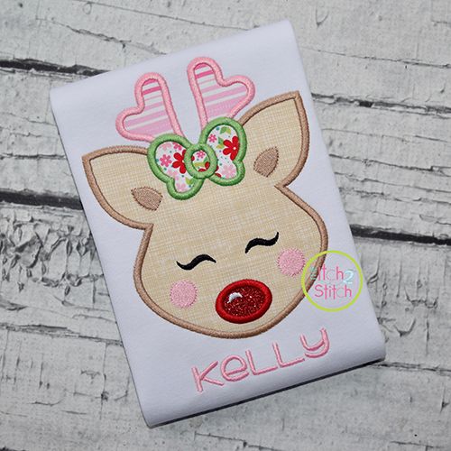 Sweet Deer Face Girl Applique | Machine Embroidery Designs by JuJu