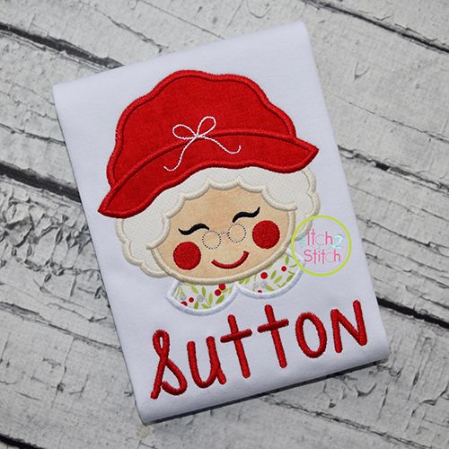 Sweet Mrs Claus Face Applique | Machine Embroidery Designs by JuJu