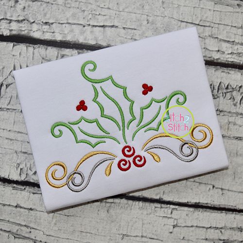 Swirly Holly Berries Embroidery | Machine Embroidery Designs by JuJu