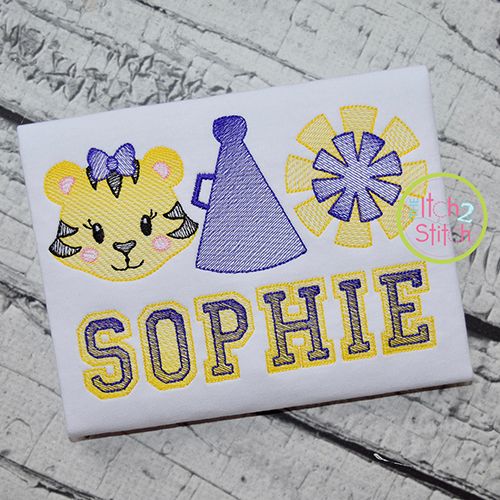 Tiger Cheer Trio Sketch Embroidery | Machine Embroidery Designs by JuJu