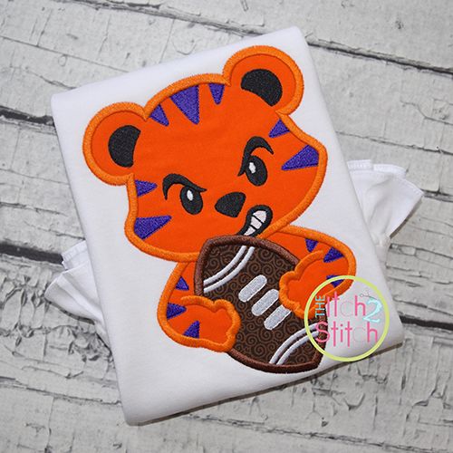 Tiger Football Mascot Applique | Machine Embroidery Designs by JuJu