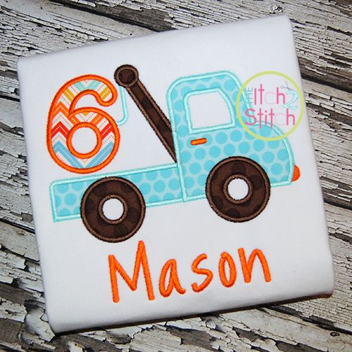 Tow Truck Number 6 Applique | Machine Embroidery Designs by JuJu