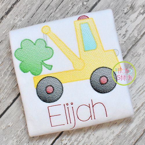 Tow Truck Shamrock Sketch | Machine Embroidery Designs by JuJu