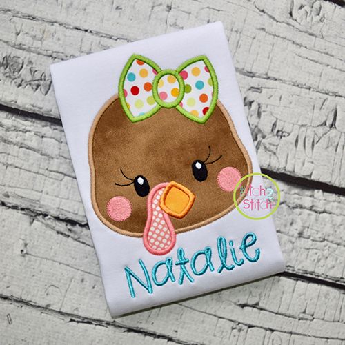 Turkey Head Girl Applique | Machine Embroidery Designs by JuJu