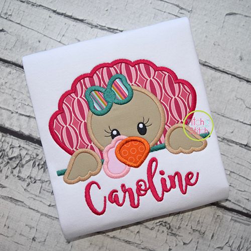 Turkey Peeker Girl Applique | Machine Embroidery Designs by JuJu