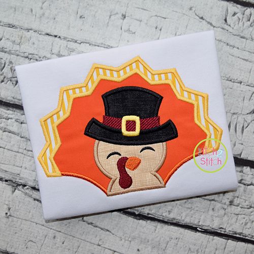 Turkey with Hat Boy Applique | Machine Embroidery Designs by JuJu