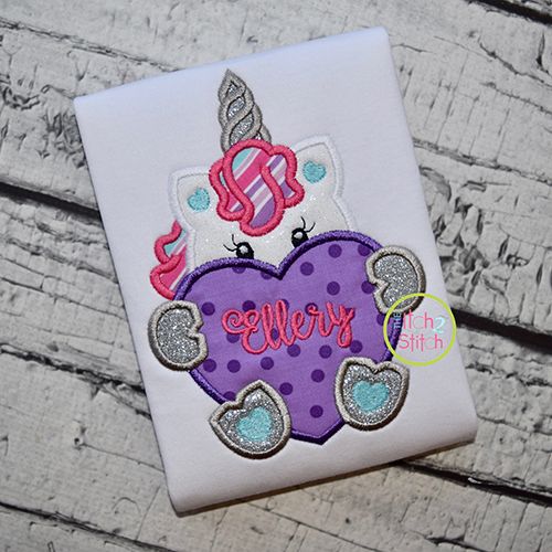 Unicorn With Heart Applique | Machine Embroidery Designs by JuJu