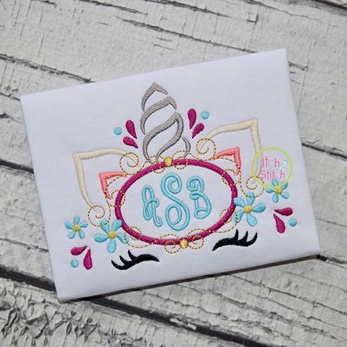 Unicorn Horn Monogram Oval Embroidery | Machine Embroidery Designs by JuJu