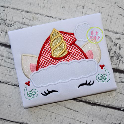 Unicorn Horn Santa Hat Applique | Machine Embroidery Designs by JuJu