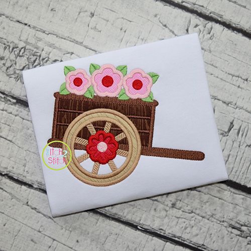 Wood Cart with Flowers Applique | Machine Embroidery Designs by JuJu