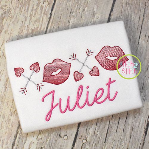 XOXO Arrows and Lips Sketch | Machine Embroidery Designs by JuJu