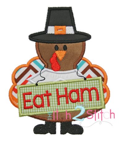 Turkey Eat Ham Applique | Machine Embroidery Designs by JuJu