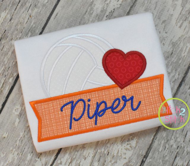 Volleyball Heart Banner Applique Design | Machine Embroidery Designs by JuJu
