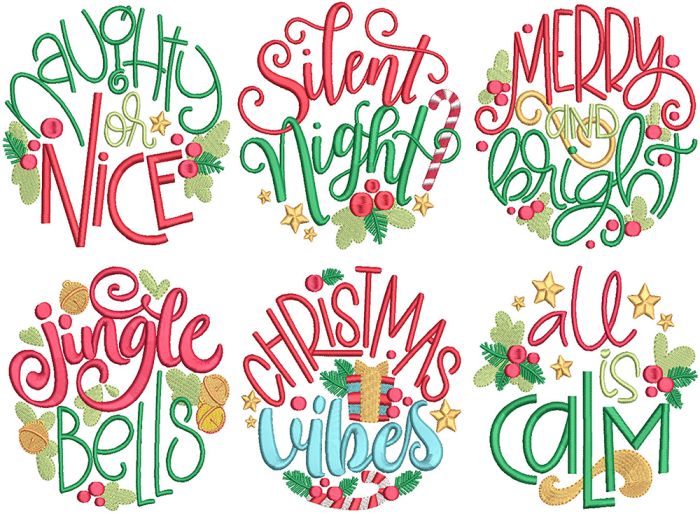 Jolly Christmas Word Art 1 Digital Embroidery Designs by JuJu