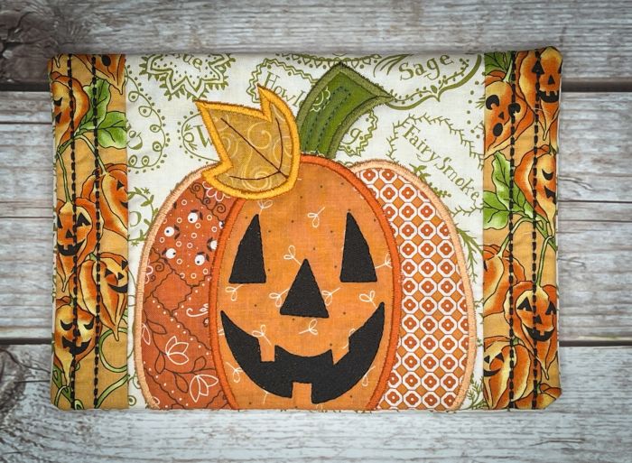 In The Hoop Big Pumpkin Mug Rug | Machine Embroidery Designs by JuJu