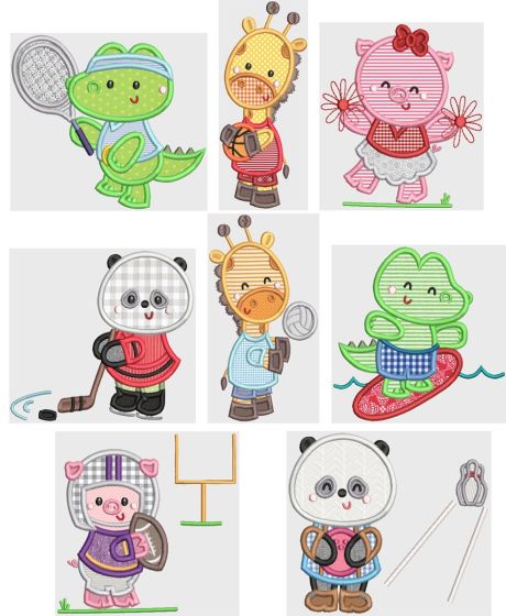 Sports Animals 2 Applique Machine Embroidery Designs by JuJu 