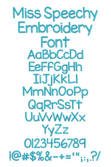 Miss Speechy Embroidery Font Machine Embroidery Designs by JuJu