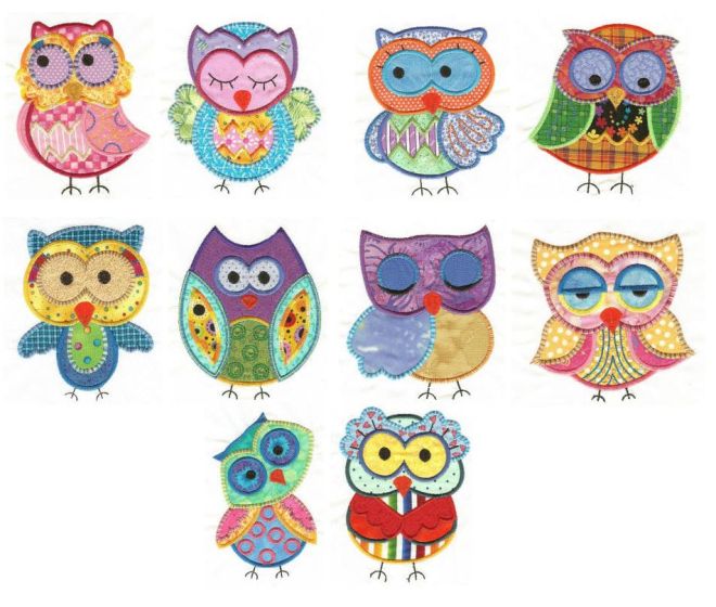 A Hoot and a Half Set 1 Applique Machine Embroidery Designs by JuJu 