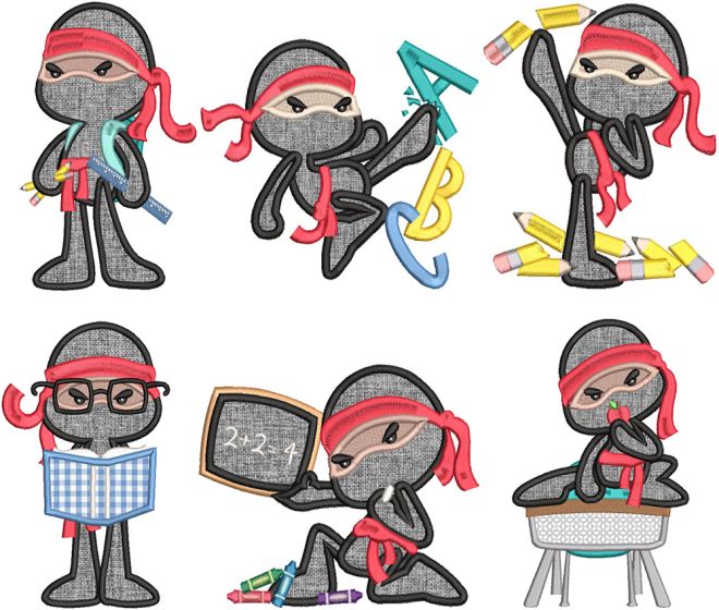Back To School Ninjas | Machine Embroidery Designs by JuJu