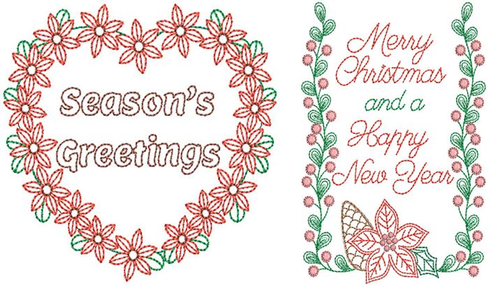Christmas Greeting Cards Set 8 Digital Embroidery Designs by JuJu
