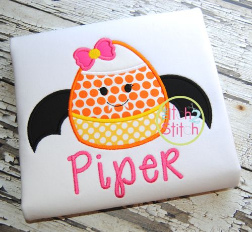 Candy Corn Bat Girl Applique | Machine Embroidery Designs by JuJu