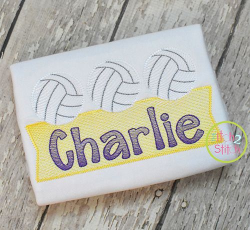 Volleyball Trio Banner Sketch Embroidery Design | Machine Embroidery Designs by JuJu