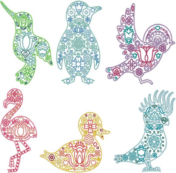 Scandinavian Birds Digital Machine Embroidery Designs by JuJu