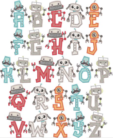 Robotic Friends Alphabet | Machine Embroidery Designs by JuJu