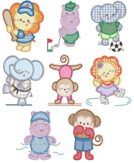 Sports Animals 1 Machine Embroidery Designs by JuJu