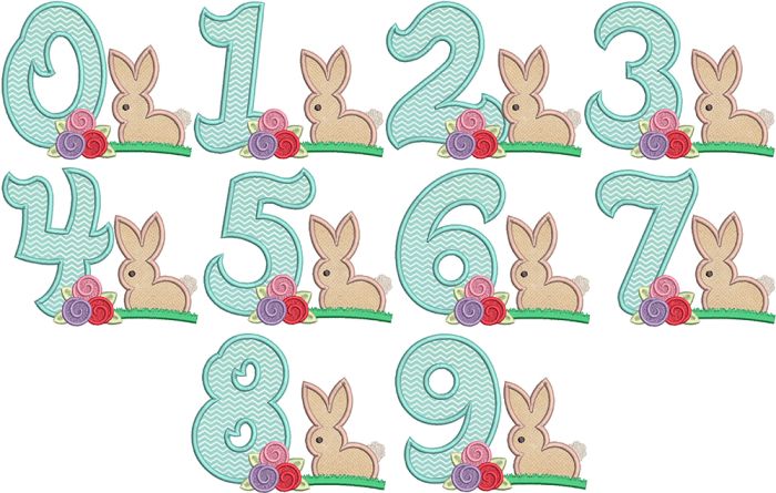 Bunny Flowers Numbers | Machine Embroidery Designs by JuJu