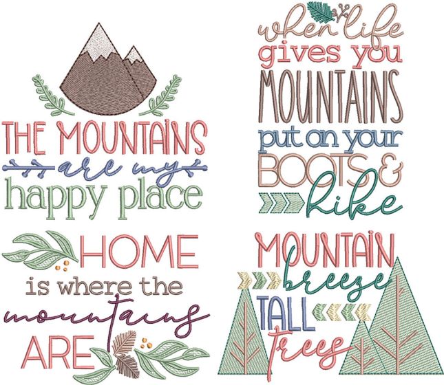 Mountain Life Word Art 3 | Machine Embroidery Designs by JuJu
