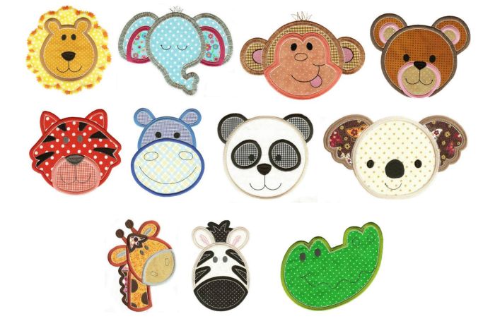 Cute Animal Faces Set 2 Applique Machine Embroidery Designs by JuJu 