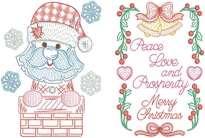 Christmas Greeting Cards Set 5 Digital Embroidery Designs by JuJu 