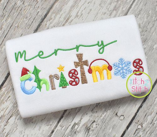 Merry Christmas Word Art Embroidery | Machine Embroidery Designs by JuJu