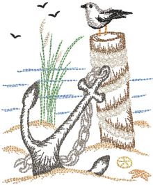 Seaside Anchor Vintage Sketch | Machine Embroidery Designs