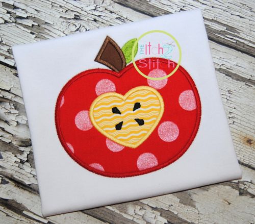 Apple Heart Applique | Machine Embroidery Designs by JuJu