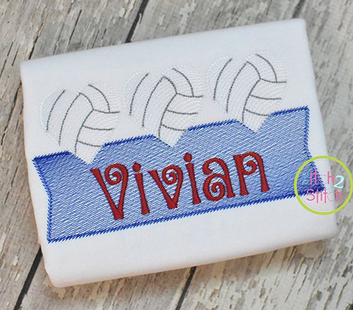 Heart Volleyball Trio Banner Sketch Embroidery Design | Machine Embroidery Designs by JuJu