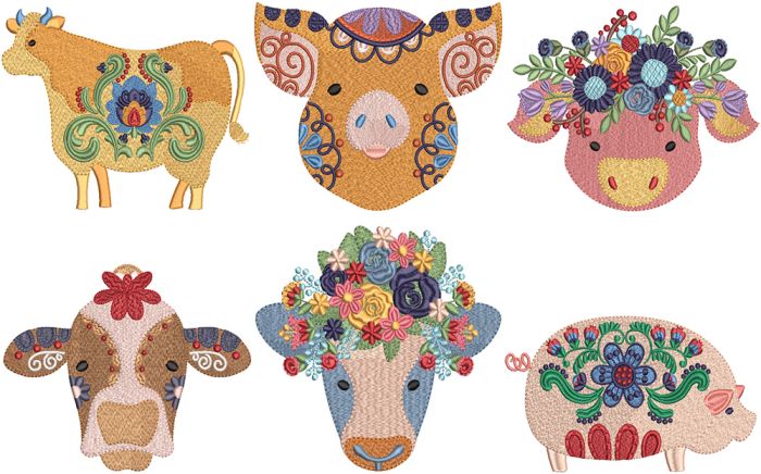 Folk Art Farm Machine Embroidery Designs by JuJu