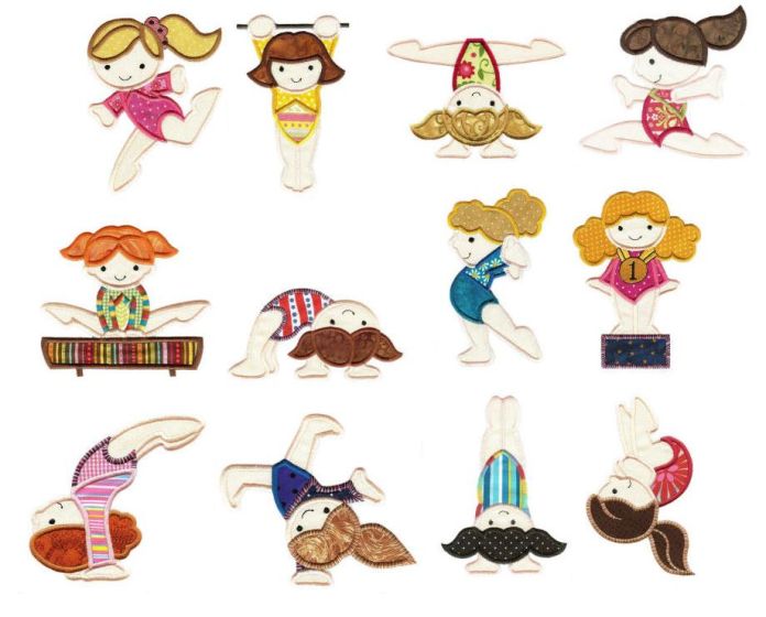 Cute Gymnasts Applique Machine Embroidery Designs by JuJu 