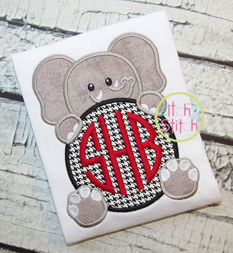 Elephant Mascot Monogram Peeker Applique | Machine Embroidery Designs by JuJu