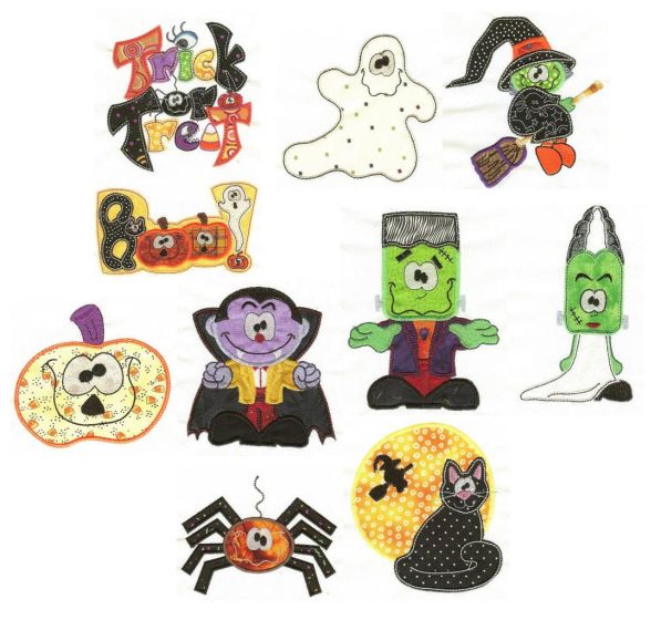 Treats n Tricks Halloween Applique Machine Embroidery Designs by JuJu 