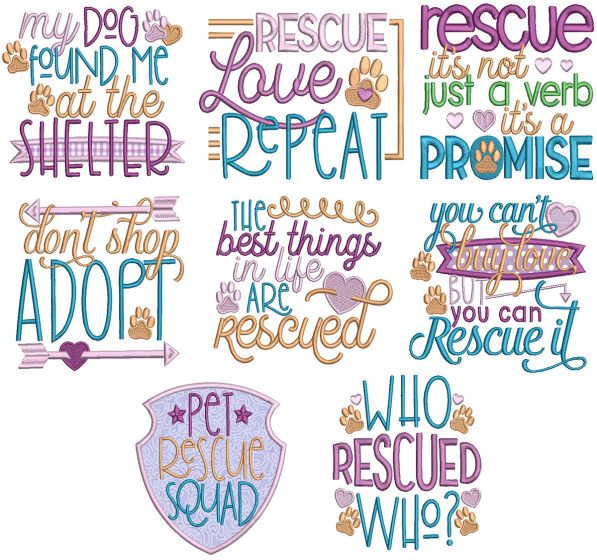 Pet Rescue Word Art Machine Embroidery Designs by JuJu

