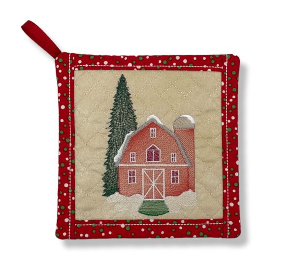 ITH Christmas Barn Pot Holder | Machine Embroidery Designs by JuJu