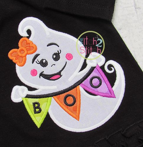 Boo Banner Ghost Girl Applique | Machine Embroidery Designs by JuJu