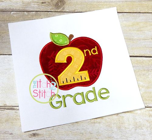 Apple School 2nd Grade Number Applique | Machine Embroidery Designs by JuJu