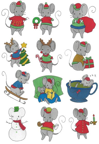 Cute Christmas Mice Filled Designs by JuJu