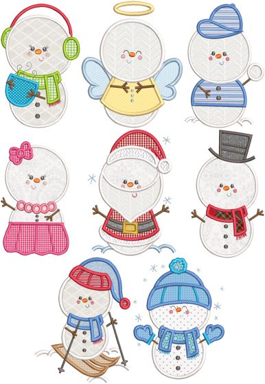 Sweet Snowmen Applique Machine Embroidery Designs By JuJu