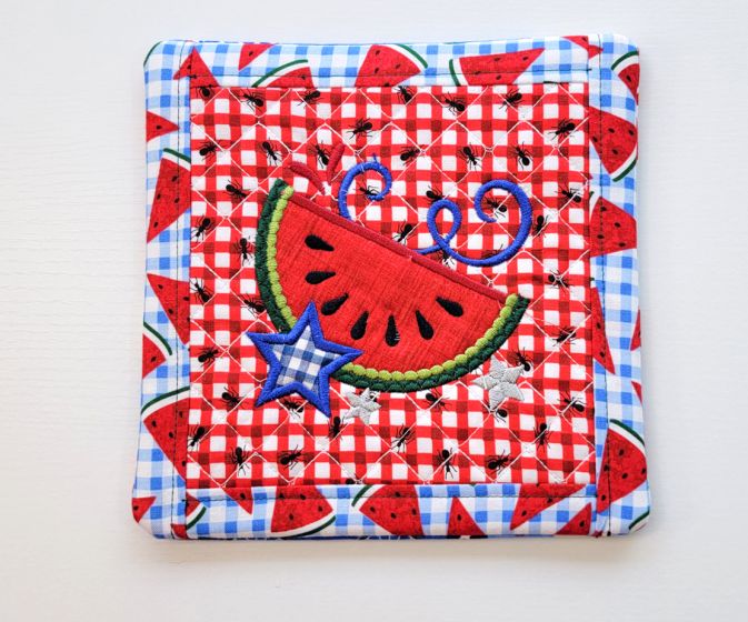 ITH Patriotic Watermelon Pot Holder | Machine Embroidery Designs by JuJu