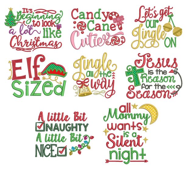Christmas Word Art Set 1 Machine Embroidery Designs by JuJu
